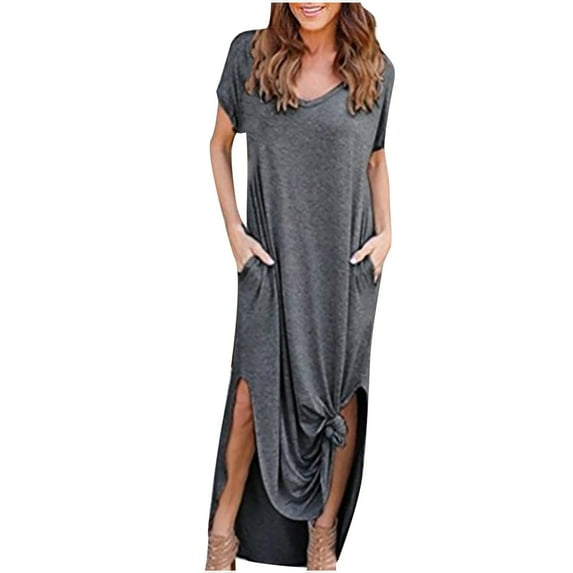 Samickarr Summer Savings Clearance Summer Dresses For Women 2023 Plus Size Dress Casual Dress Solid Color/Floral Loose Boho Dresses Short Sleeve Maxi Dresses With Pockets