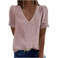 thumbnail image 1 of Samickarr Summer Savings Clearance Plus Size Summer Tops For Women Tops Dressy Casual Tunic Tops To Wear With Leggings Women Casual Solid Short Sleeve V-Neck Lace T-Shirt Blouse Tops, 1 of 9