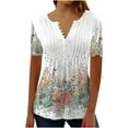thumbnail image 1 of Samickarr Summer Savings Clearance Plus Size Summer Tops For Women Tops Dressy Casual Tunic Tops To Wear With Leggings Women Summer Sexy Fold Printed Regular Women Short Sleeves V Neck Button Top, 1 of 5
