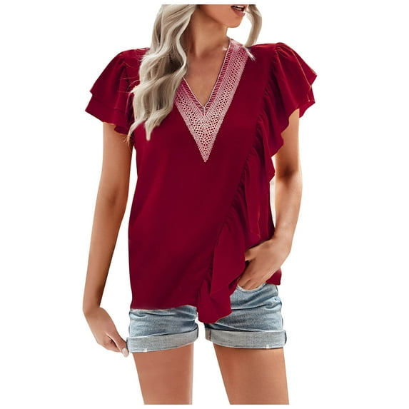 Samickarr Summer Savings Clearance Plus Size Summer Tops For Women Tops Dressy Casual Tunic Tops To Wear With Leggings Women Summer V-neck Solid Color Short Sleeve Tops