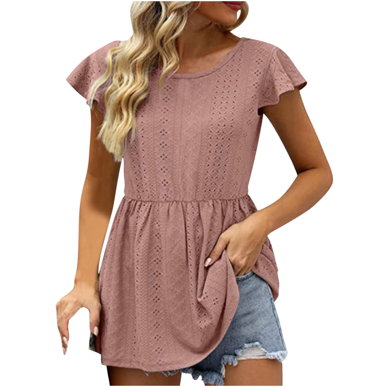 Samickarr Summer Savings Clearance Plus Size Summer Tops For Women Tops  Dressy Casual Tunic Tops To Wear With Leggings Womens Casual Solid Color  Round Neck Short Sleeve Tops Blouses 