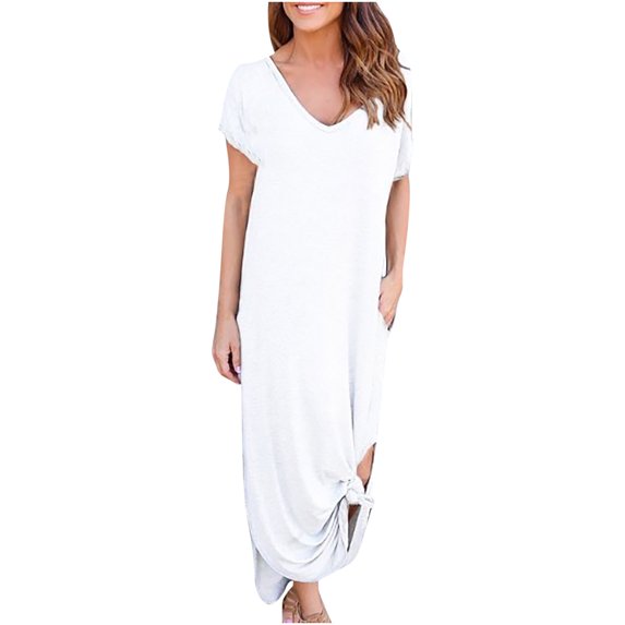 Samickarr Summer Savings Clearance Summer Dresses For Women 2023 Plus Size Dress Boho Dress Maxi Dress Loose Pockets Long Dress Split Cold Shoulder Short Sleeve Printed Straight Floor-Length Dress