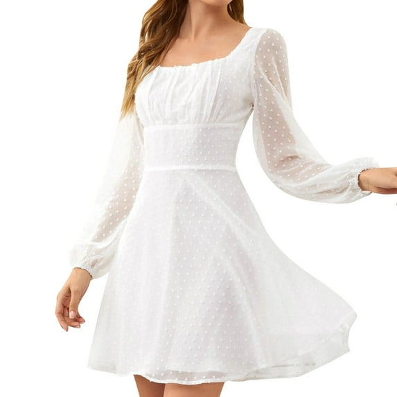 Samickarr Summer Savings Clearance Summer Dresses For Women Plus Size Dress For Women Sundresses Women's Fashion Casual Square Collar Solid Color Long Sleeve Slim Dress