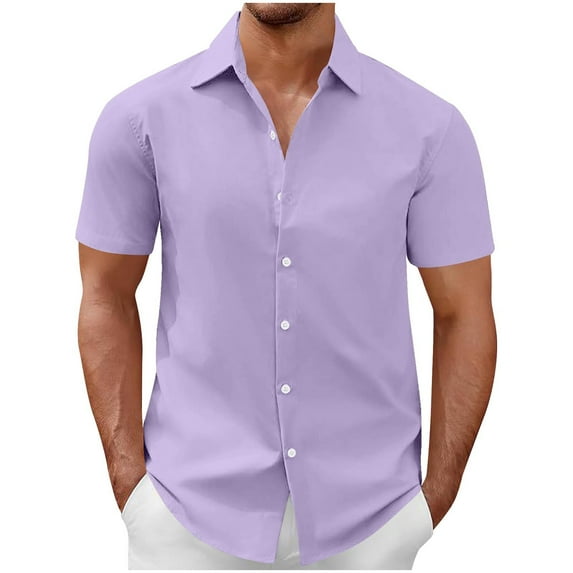 Npasoilc Summer Shirts for Men Button Down Turndown Collar Short Sleeve Chemise Tops Soft Breathable Blouse Casual Loose Beach Vacation Shirts