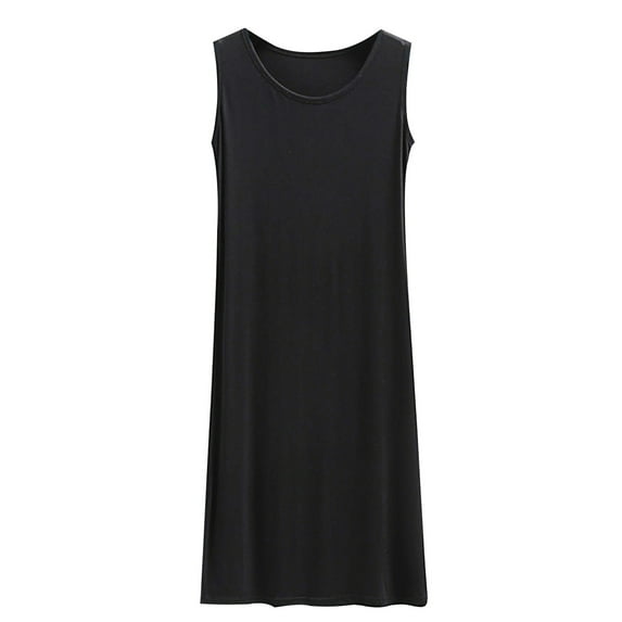Samickarr Summer Tank Dresses For Women Cotton Nightgowns for Women Solid Color Round Neck Sleeveless Sleepwear Large Size Home Pajam Dress With Chest Thin Style Lightweight Vest Short Nightdress