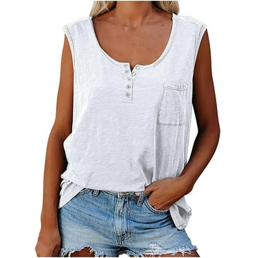 Samickarr Summer Tank Tops For Women Henley Shirts Sleeveless U Neck Loose Button Dutton Down Shirts To Wear With Leggings Casual Loose Blouse