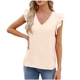 thumbnail image 1 of Samickarr Summer Tank Tops For Women Shirred Sleeve Fashion Casual Women's Solid Short Sleeve V-neck Fold T-shrit Top Blouse, 1 of 5