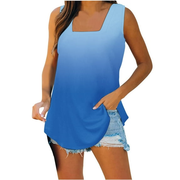 Samickarr Summer Tank Tops For Women Square Neck Sleeveless Side Slit Tunic Tops For Leggings Casual Loose Fit Pullover Tank Vests Blouses Shirts