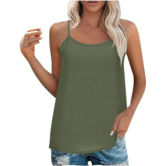 Samickarr Summer Tank Tops For Women 2024 Strap Camisole Loose Fit Casual Sleeveless Spring Going Out Clothes Trendy Womens Tops Spring Savings deals!Women Round Neck Sleeveless Tee Tops Tank
