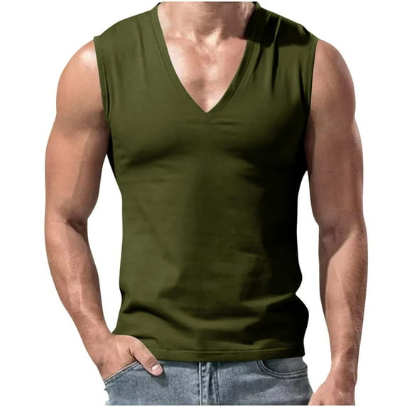 Npasoilc Summer Tank Tops for Men Sleeveless V-Neck Workout Muscle Pullover Shirts Breathable Gym Athletic Sports Vest T-Shirts