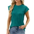 thumbnail image 1 of Samickarr Summer Tops For Women Short Sleeve Textured Tops Crewneck Solid Loose Casual Basic T Shirts Tee Blouses, 1 of 3