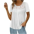 thumbnail image 1 of Samickarr Summer Tops For Women Vacation Trendy Womens Tops On Clearance锛乄omen Fashion Lace Splicing Round Neck Short Sleeve T-Shirt Blouse Tops, 1 of 4