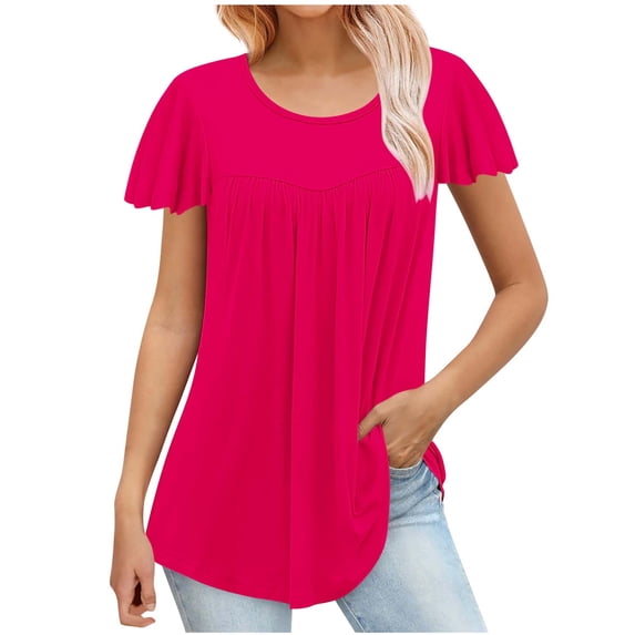 Samickarr Summer Tops For Women Vacation Trendy Womens Tops On Clearance锛乄omen's Fashion Printed T-shirt 3/4 Sleeves Blouse Round Neck Casual Tops