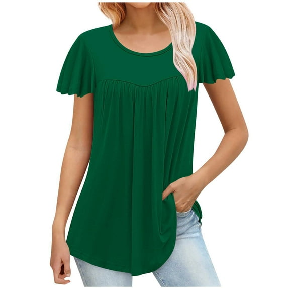 Samickarr Summer Tops For Women Vacation Trendy Womens Tops On Clearance锛乄omen's Fashion Printed T-shirt 3/4 Sleeves Blouse Round Neck Casual Tops