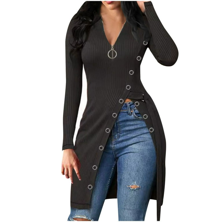 Sexy Split V- neck Long Sleeve Sweaters Sexy Split V- neck Long Sleeve Sweaters
