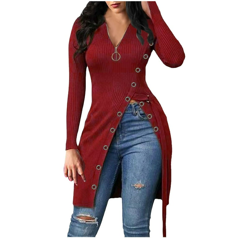 Sexy Split V- neck Long Sleeve Sweaters Sexy Split V- neck Long Sleeve Sweaters