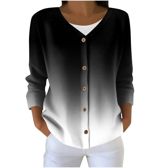 Gnshining Sweatershirts for Women Oversized Button Pullovers Tunic Fall V Neck Solid Color Tops