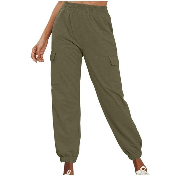 Samickarr Sweatpants for Women Fall Trendy Elastic High Waist Cinch Bottom Taper Leg Pants Lightweight Comfy Solid Color Casual Athletic Trousers with Multi Pockets