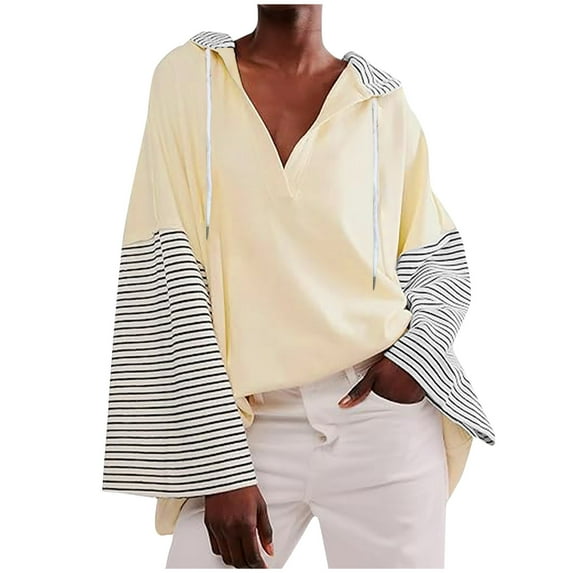 Samickarr Sweatshirt for Women Trendy Oversized Long Sleeve V-Neck Pullover Fall Outfits Tops Color Block Causal Loose Hoodies Shirt