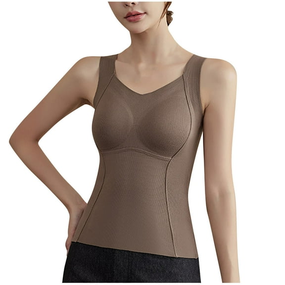 Gnshining Thermal Underwear Bra for Women Casual Sleeveless V Neck Tank Top Fall Seamless Solid Color Warm Bottoming Tops