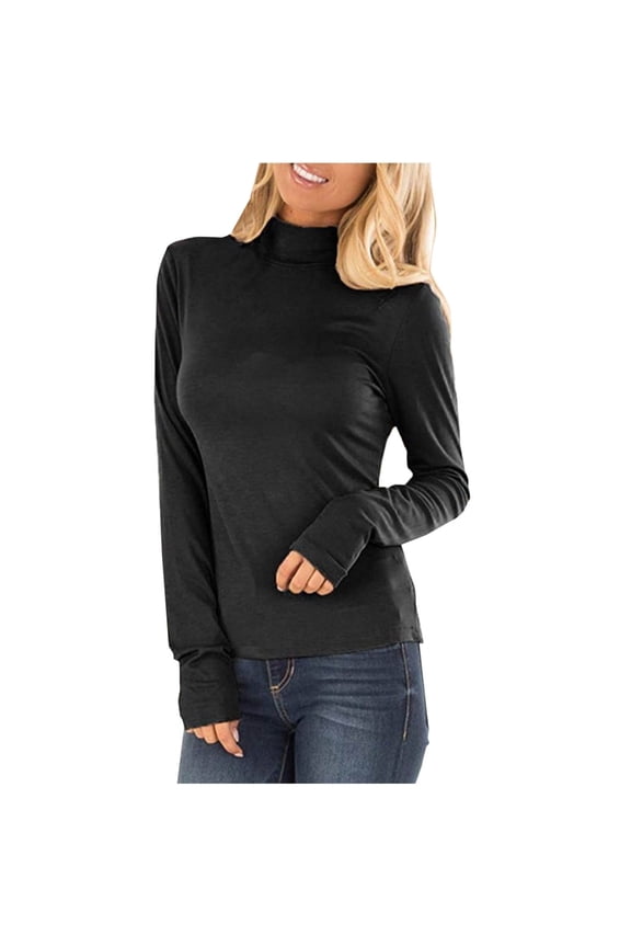 Tops for Women Trendy Fall Long Sleeve Turtle Neck Soft Lightweight Tunic Blouse Solid Color Casual Loose T-Shirts