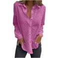 thumbnail image 1 of Samickarr Tops for Women Trendy Long Sleeve Turndown Collar Button Down Hollow Out Lightweight Breathable Blouse Solid Color Casual Loose T-Shirts, 1 of 8