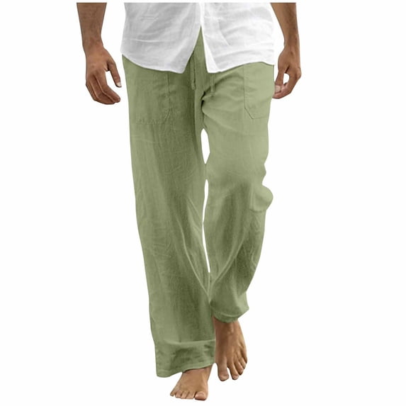 Samickarr Wide Leg Pants for Men Drawstring Elastic Waist with Pockets Pants Solid Color Straight Trousers