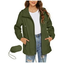 Samickarr Windbreaker Jacket for Women Zipper Drawstring with Pockets Rainproof Long-Sleeved Hooded Raincoat