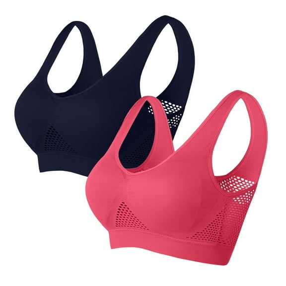 Samickarr Wireless Support Bras for Women 2PC Full Coverage Seamless Sports Bras Wirefree Yoga Bra Mesh Hollow-Out Thin Breathable No Underwire Bralettes for Everyday Comfort