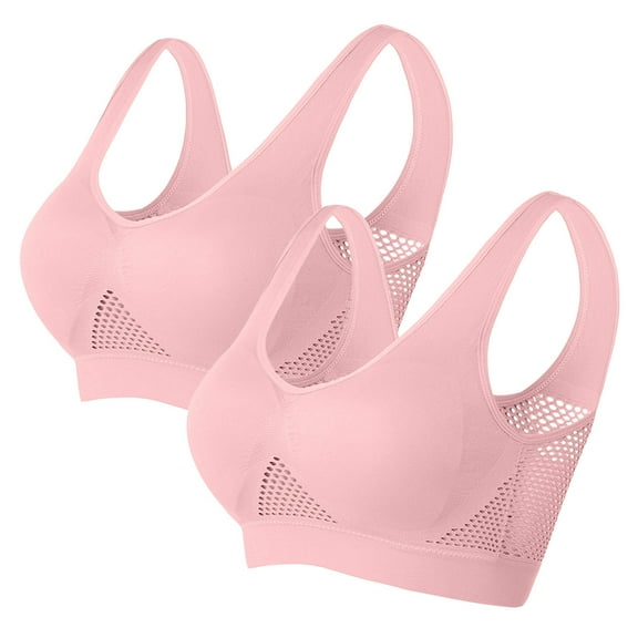 Samickarr Wireless Support Bras for Women 2PC Full Coverage Seamless Sports Bras Wirefree Yoga Bra Mesh Hollow-Out Thin Breathable No Underwire Bralettes for Everyday Comfort