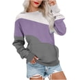 thumbnail image 1 of Samickarr Womens Casual Tops Loose Patchwork Splicing Long Sleeved Round Neck Tops with Pocket, 1 of 5