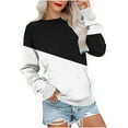 thumbnail image 1 of Samickarr Womens Casual Tops Loose Patchwork Splicing Long Sleeved Round Neck Tops with Pocket, 1 of 5