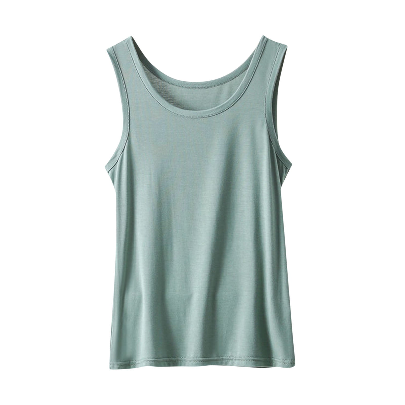 Womens Tank Tops Sleeveless Round Neck T-shirt Solid Color Pullover Home Top Thin Loose Bottoming Shirt