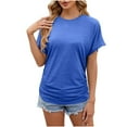 thumbnail image 1 of Samickarr Womens Tops Casual Summer Solid Color Short Sleeve Round Neck Draw Pleated Waist Loose Lightweight T Shirt Blouse, 1 of 4
