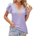 thumbnail image 1 of Samickarr Womens Tops Short Sleeve Lace V Neck Solid Color Hollow-out Lightweight Casual Loose Pullover Blouse Shirts, 1 of 5