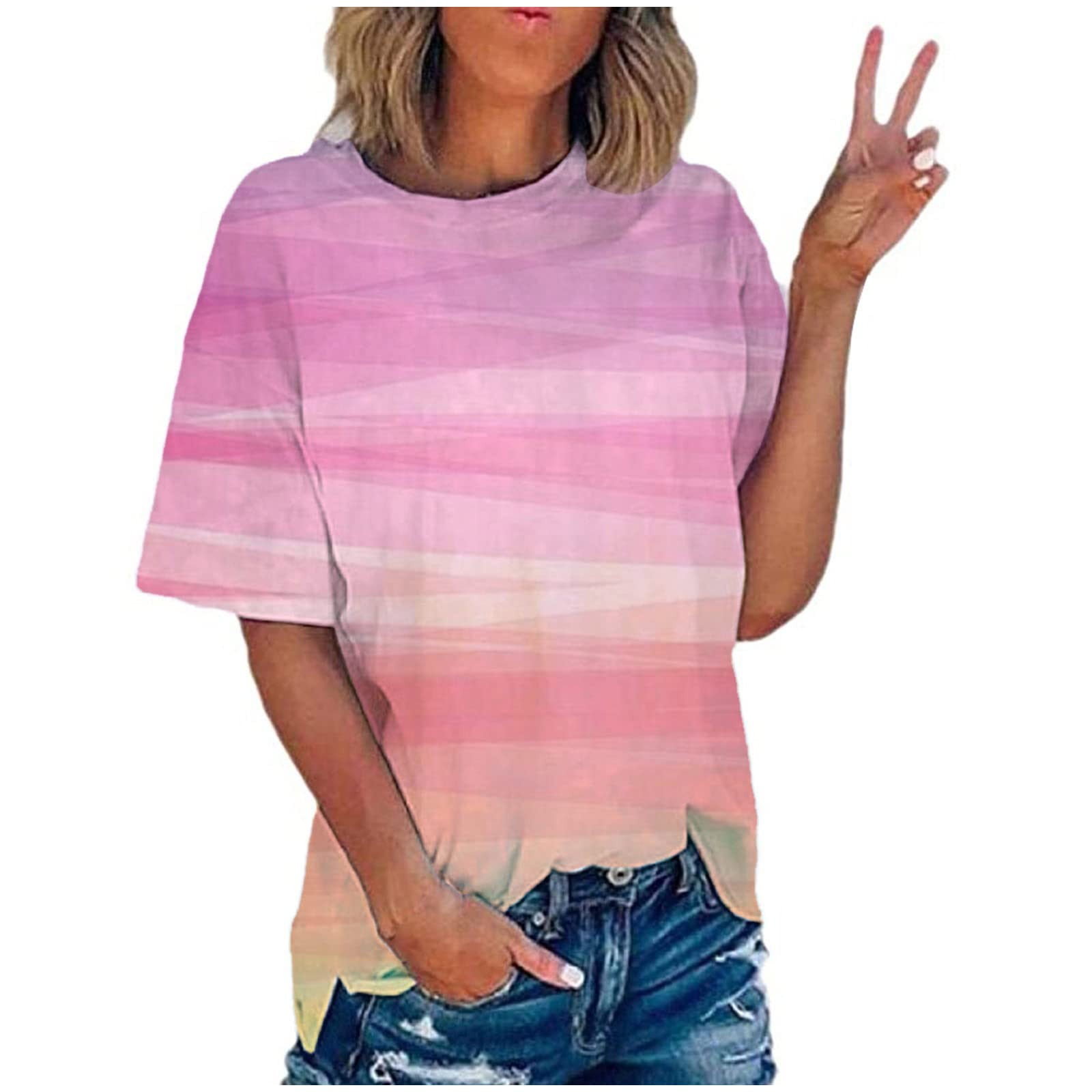 Donna 2025 Popular Round Neck Short Sleeved 2D Stampato Casual Loose and Versatile Vest Suspender Maglietta sportiva lunga da donna, Ag., XL