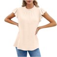 thumbnail image 1 of Samickarr Womens Tops Short Sleeve Round Neck Solid Color Summer Pleated Casual Basic Loose T Shirts Blouse, 1 of 6