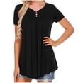 thumbnail image 1 of Samickarr Womens Tops!Women's Casual Loose Solid Color Crewneck Short Sleeve Button T-Shirt Tops, 1 of 6