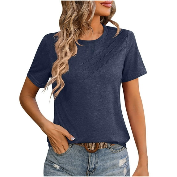 Samickarr Womens Tops!Women's Fashion Solid Round Neck Short Sleeves Casual T-Shirt Top