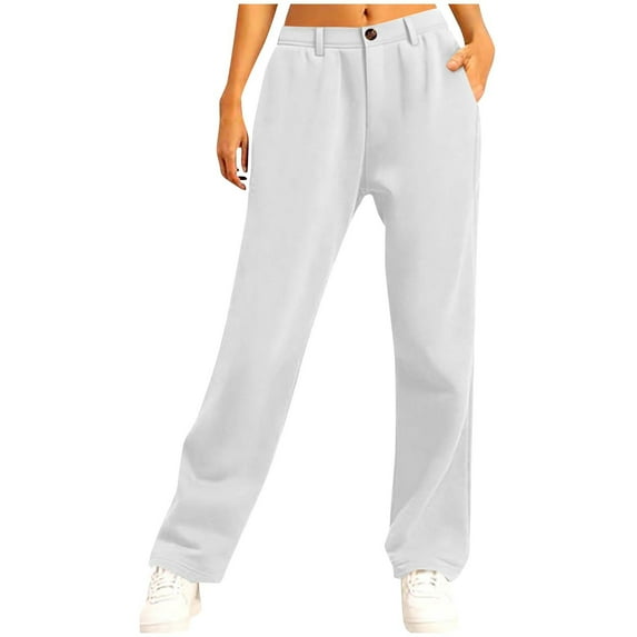 Gnshining Work Pants for Women Button Zipper High Elastic Waist Pants with Pocket Solid Color Straight Leg Casual Guard Pants