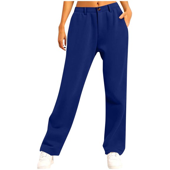 Gswybco Work Pants for Women Button Zipper High Elastic Waist Pants with Pocket Solid Color Straight Leg Casual Guard Pants