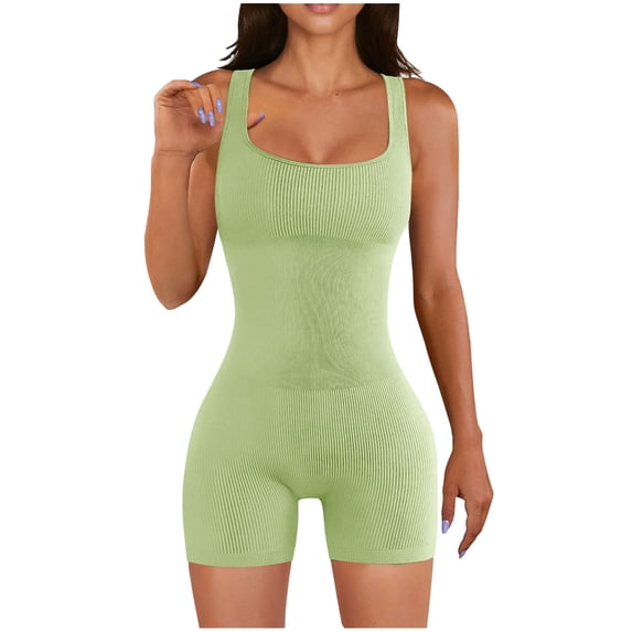 Samickarr Workout Jumpsuits For Women Romper Jumpsuits Workout Short Yoga RomperSpring And Summer Solid Tight Waistband Sleeveless Square Neck Short Jumpsuit