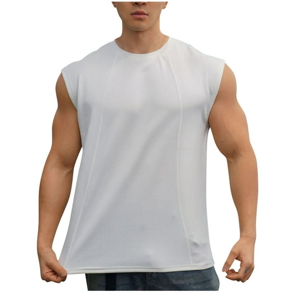Npasoilc Workout Tank Tops for Men Wide Shoulder Sleeveless Round Neck Pullover Vest Soft Comfort Gym Athletic Shirts Casual Sports Muscle T-Shirts