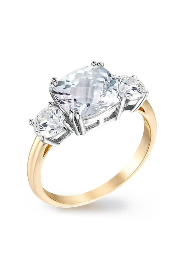Royal Engagement Rings for Women Inspired by Princess Meghan Markle's Wedding: 3.67ctw Cushion Cut Cubic Zirconia in 18K Yellow Gold Plating, Size 5 to 10
