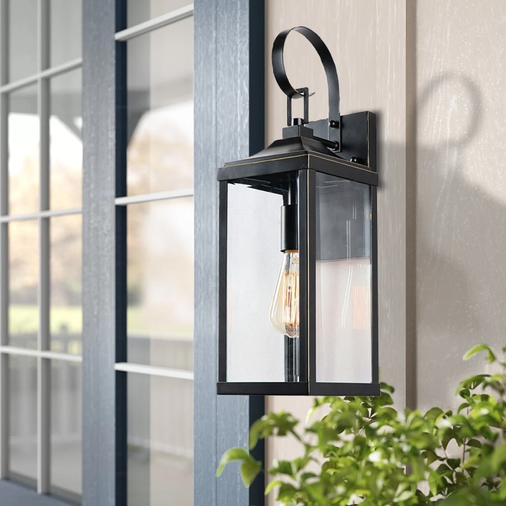 Imperial Black Steel Outdoor Wall Lantern with Clear Glass Panels