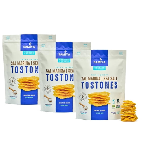Samiya Plantain Chips | Sea Salt | Crunchy Tostones Snack | All-Natural Gluten-Free NON-GMO Kosher OU | Vegan & Soy-Free | Thin Crispy Plantain Chips | No Artificial Ingredients | 12.3 ounce | 3 Pack