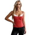 thumbnail image 1 of Samlisa Spaghetti Strap Camisole Tops for Women Trendy Polka Dots Printed Lace Shelf Bra Tank Tops Summer Sleeveless Slim Fit Cami Tops Tshirts Red S, 1 of 4