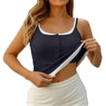 thumbnail image 1 of Samlisa Spaghetti Strap Tank Tops for Women with Built in Bra Trendy Sleeveless Button up Tank Tops Summer Solid Slim Fit Layered Cami Tshirts Navy XL, 1 of 4