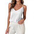 thumbnail image 1 of Samlisa Womens Satin Spaghetti Strap Camisole Tops Trendy Sleeveless Loose Fit Tank Tops Summer V Neck Cami Tshirts Tees White S, 1 of 4