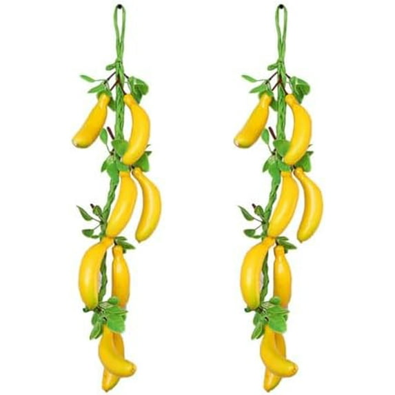 Samll Artificial Fruit Hanging Decor, 2pcs Fake Banana Bunch Farmhouse Fruit Wall String Lifelike Foam Banana Realistic Tropical Fruit for Home Shop Decorations Photo Props